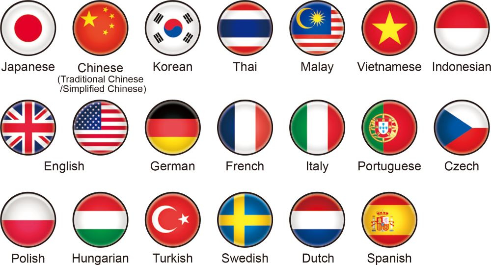 Display changeable in 20 languages Multi-language support available worldwide